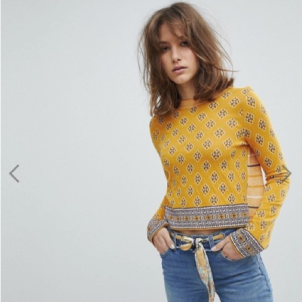 NWT Free People New Age Crew Neck Long Sleeve Patterned Sweater Size Small